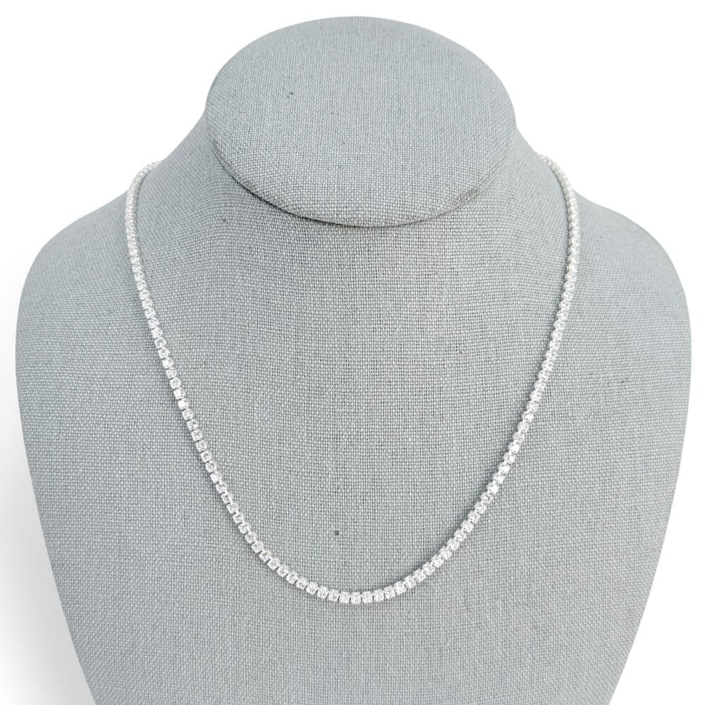 Luv AJ X Alyssa Lynch Tennis Necklace Prong Set CZ Silver Tone 18 inch